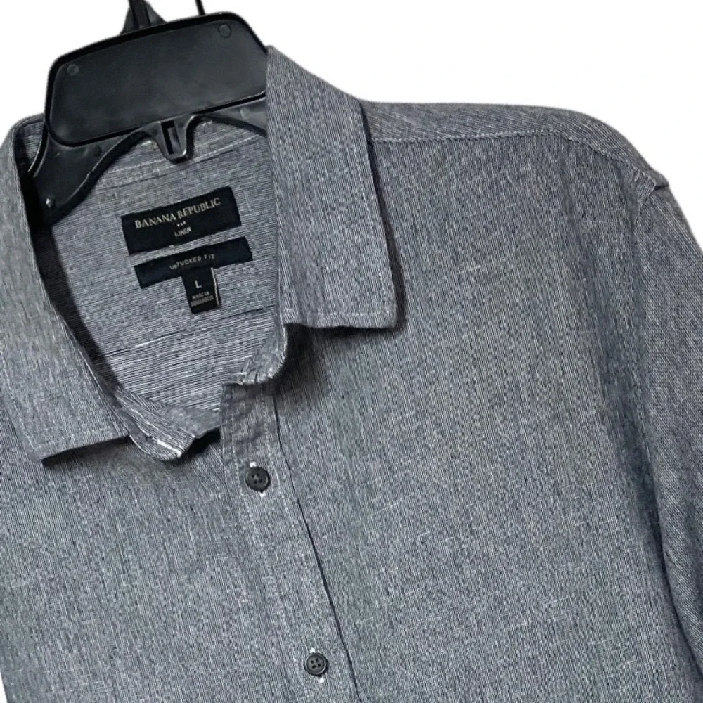 Banana Republic Mens Large Gray Linen Cotton Untucked Fit Long Sleeve Shirt